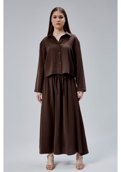 Kahverengi Beli Lastikli Modal Dokuma Etek