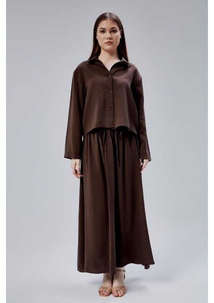 Kahverengi Beli Lastikli Modal Dokuma Etek