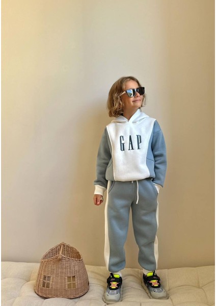 Erkek Çocuk Kanguru Cepli Sweatshirtli Blok Renkli Kışlık Takım