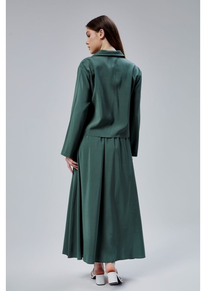 Haki Beli Lastikli Modal Dokuma Etek