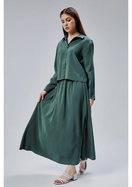 Haki Beli Lastikli Modal Dokuma Etek