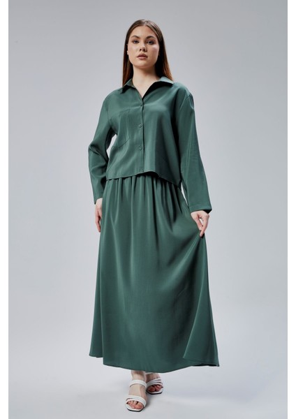 Haki Beli Lastikli Modal Dokuma Etek