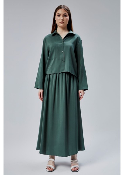 Haki Beli Lastikli Modal Dokuma Etek