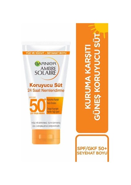 Ambre Solaire Seyahat Boy Güneş Koruyucu Süt SPF50 – Yüksek Uva & Uvb Koruması, 50 ml