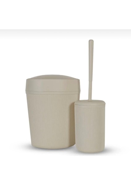 2'li Banyo Seti - Pratik Kapaklı Çizgili Çöp Kovası - Fırça Seti 7 Lt Çöp Kutu fiyatları