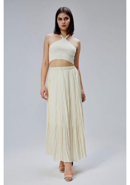 Sarı Krinkıl Beli Lastikli Vual Etek
