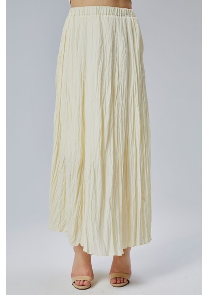 Sarı Krinkıl Beli Lastikli Vual Etek