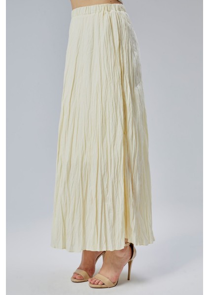 Sarı Krinkıl Beli Lastikli Vual Etek