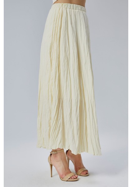 Sarı Krinkıl Beli Lastikli Vual Etek