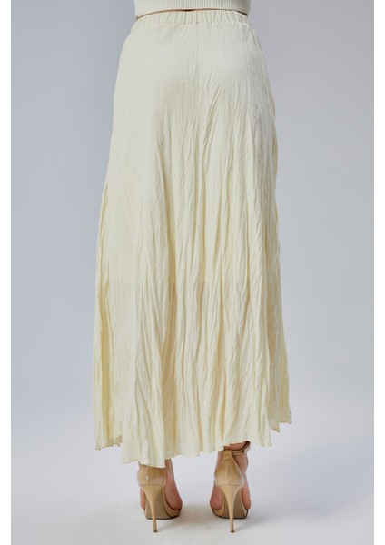 Sarı Krinkıl Beli Lastikli Vual Etek