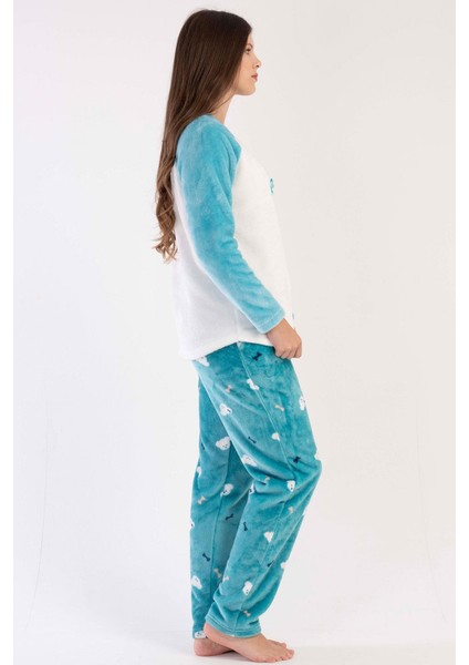 Kadın Mint Renk Welsoft Uzun Kollu Bisiklet Yaka Düz Paça Pijama Takımı C0T9N0303 modelleri