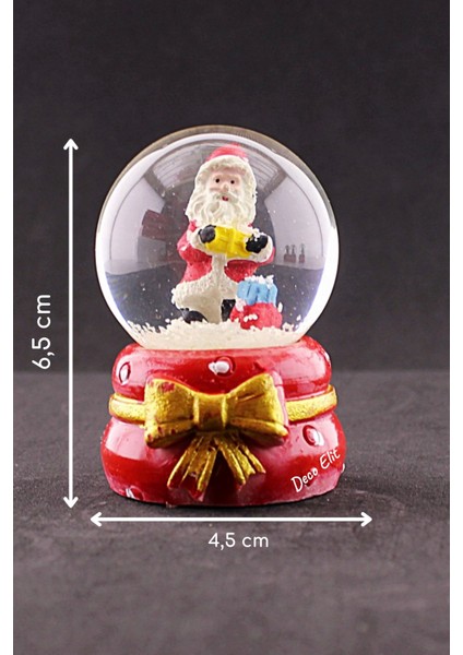 Yeni Yıl Noel Baba Temalı Yılbaşı Hediyesi Kurdele Detaylı Mini Boy Işıklı Kar Küresi 6,5 cm A