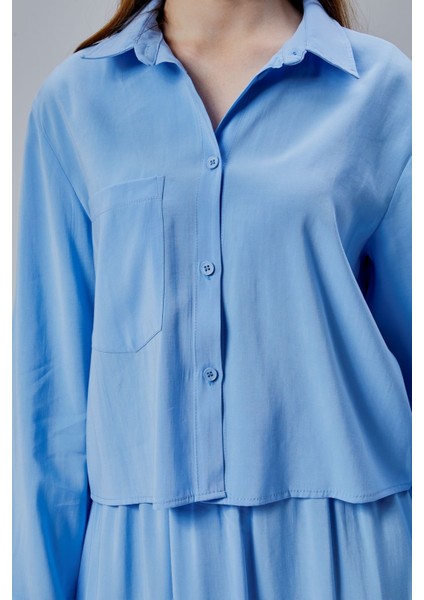 Bebe Mavisi Oversize Gömlek