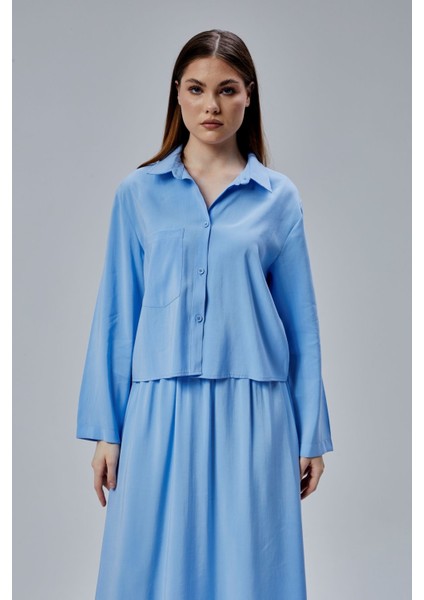 Bebe Mavisi Oversize Gömlek
