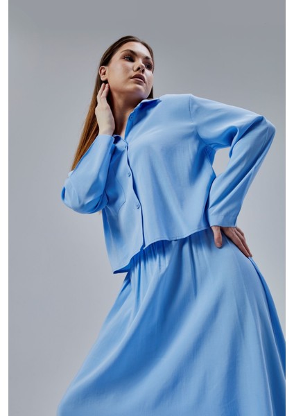 Bebe Mavisi Oversize Gömlek