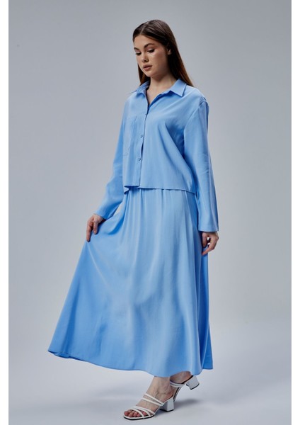 Bebe Mavisi Oversize Gömlek