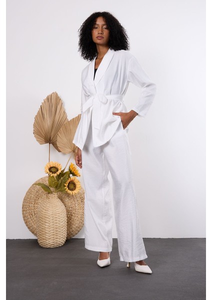 Ekru Oversize Kimono Takım