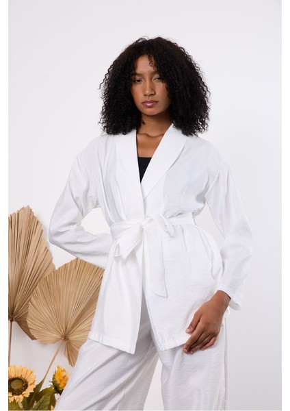 Ekru Oversize Kimono Takım