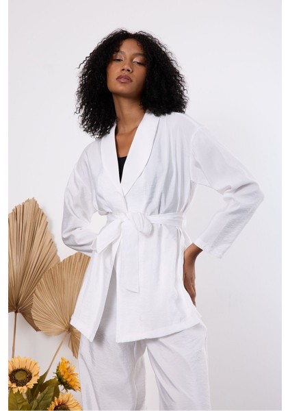 Ekru Oversize Kimono Takım