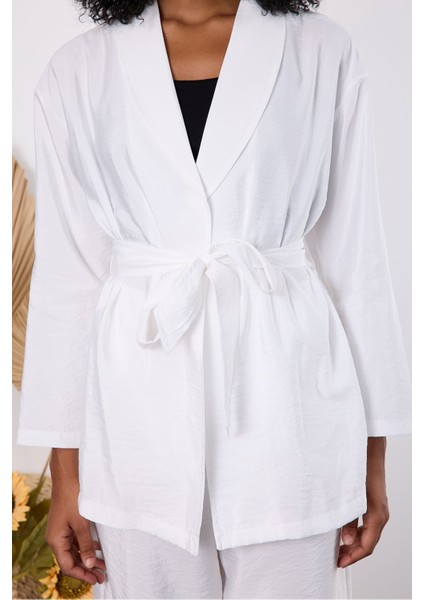 Ekru Oversize Kimono Takım