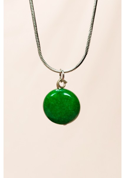 Zümrüt Doğal Taşı Zincirli El Yapımı Kolye Uç: 1,5 cm Zincir: 20 cm Kutulu