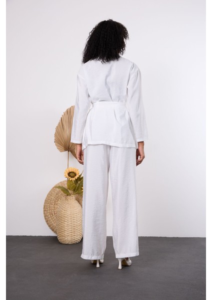 Ekru Oversize Kimono Takım