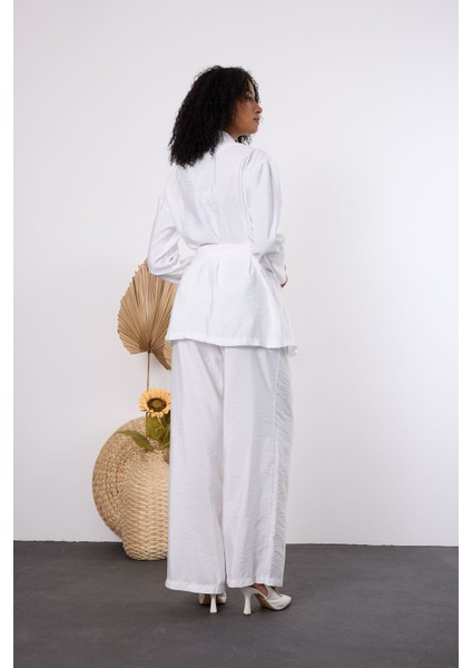 Ekru Oversize Kimono Takım