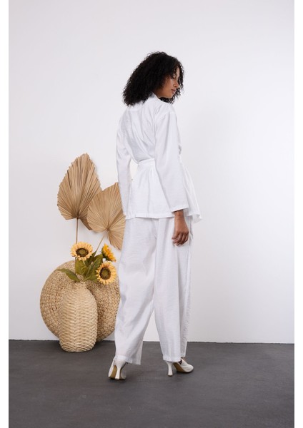 Ekru Oversize Kimono Takım