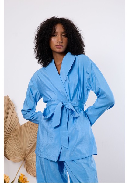 Bebe Mavisi Oversize Kimono Takım