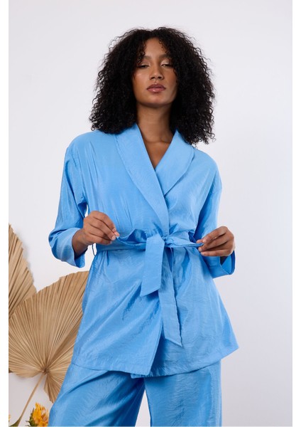Bebe Mavisi Oversize Kimono Takım