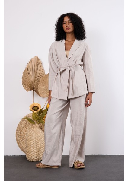 Açık Gri Oversize Kimono Takım