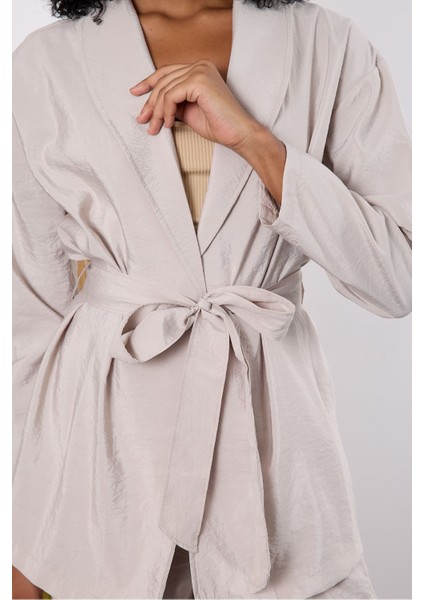 Açık Gri Oversize Kimono Takım