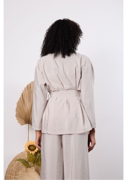Açık Gri Oversize Kimono Takım
