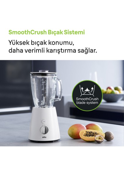 800W Cam Sürahi Smoothie Blender Beyaz Renkli, Hafif ve Şık Tasarım
