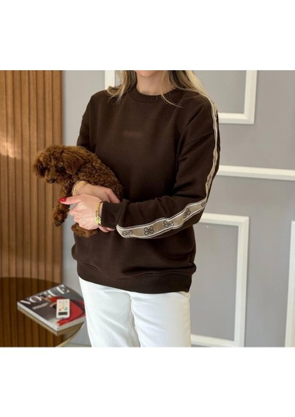 Kadın Kolları Şerit Detaylı Yuvarlak Yaka Üst Düzey Kumaş Kaliteli Şardonsuz Sweatshırt modelleri