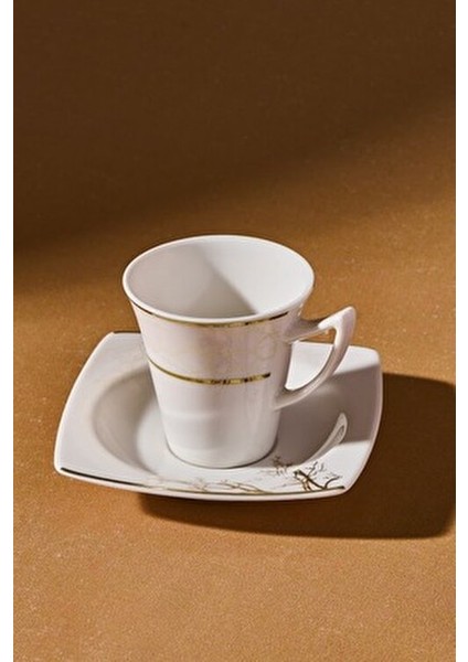 Autumn Porselen Kahve Fincan Takımı Desenli 6 Kişilik 85 ml Beyaz Renk
