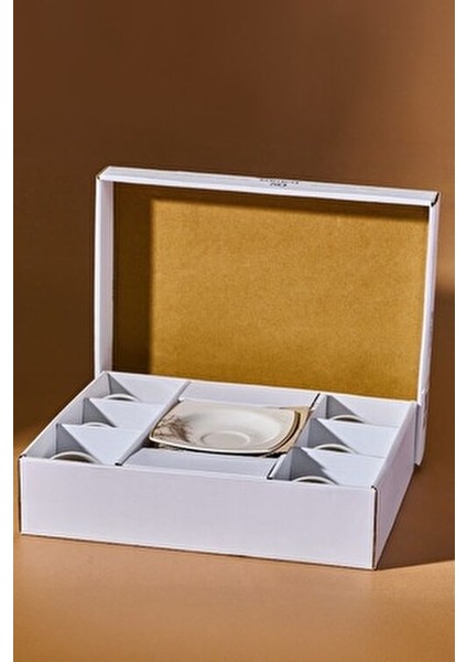 Autumn Porselen Kahve Fincan Takımı Desenli 6 Kişilik 85 ml Beyaz Renk