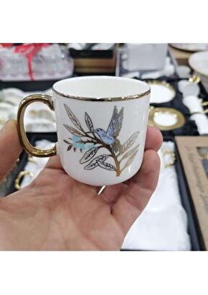 Porselen Bee Bird 6'lı Silindir Fincan Takımı Altın Detaylı 90 cc Şık Tasarım fiyatları