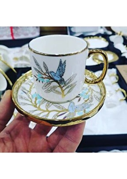 Porselen Bee Bird 6'lı Silindir Fincan Takımı Altın Detaylı 90 cc Şık Tasarım modelleri