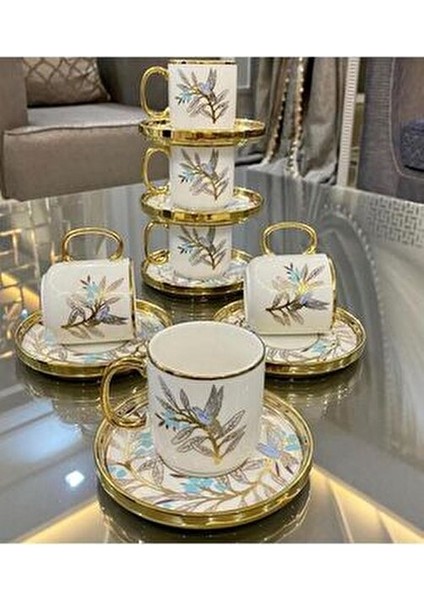 Porselen Bee Bird 6'lı Silindir Fincan Takımı Altın Detaylı 90 cc Şık Tasarım fırsatları