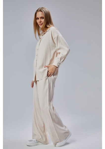 Taş Rengi Taş Işlemeli Salaş Kalıp Gömlek