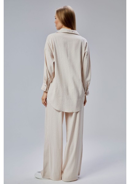 Taş Rengi Taş Işlemeli Salaş Kalıp Gömlek