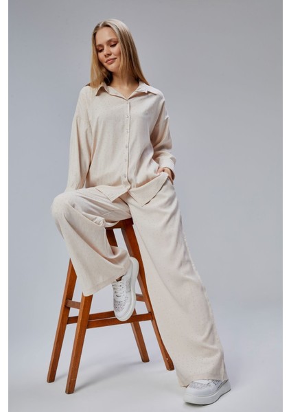 Taş Rengi Taş Işlemeli Salaş Kalıp Gömlek