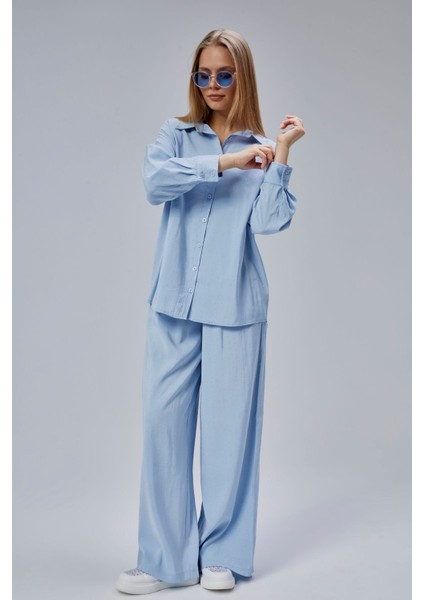 Bebe Mavisi Taş Işlemeli Salaş Kalıp Gömlek