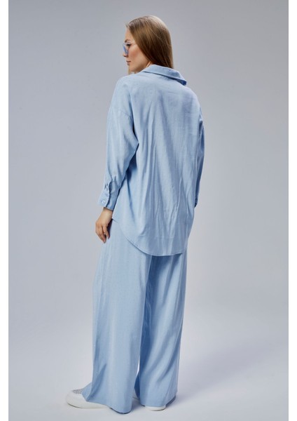 Bebe Mavisi Taş Işlemeli Salaş Kalıp Gömlek