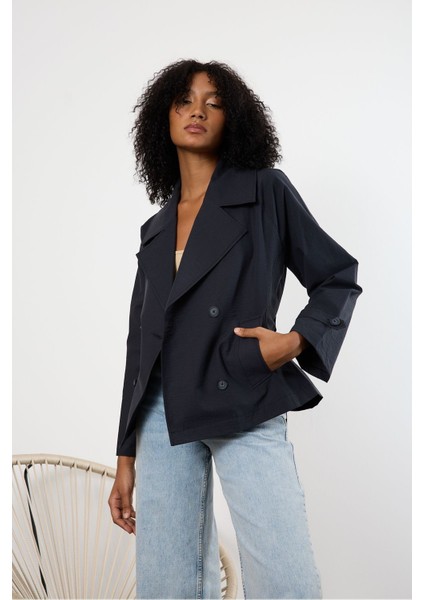 Siyah Regular Astarsız Mevsimlik Trençkot