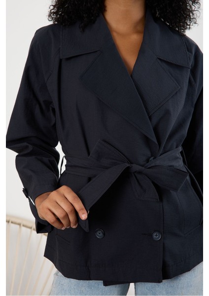 Siyah Regular Astarsız Mevsimlik Trençkot