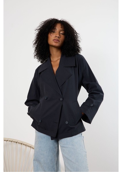 Siyah Regular Astarsız Mevsimlik Trençkot