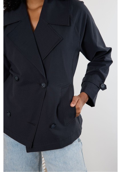 Siyah Regular Astarsız Mevsimlik Trençkot