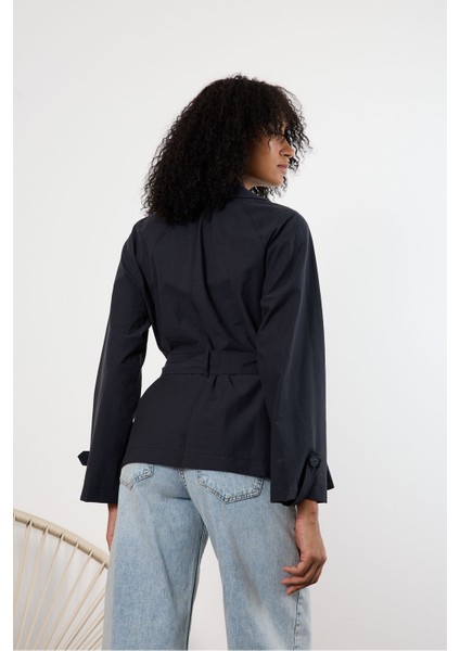 Siyah Regular Astarsız Mevsimlik Trençkot